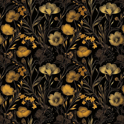 Golden Noir Floral Tapestry