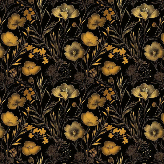 Golden Noir Floral Tapestry