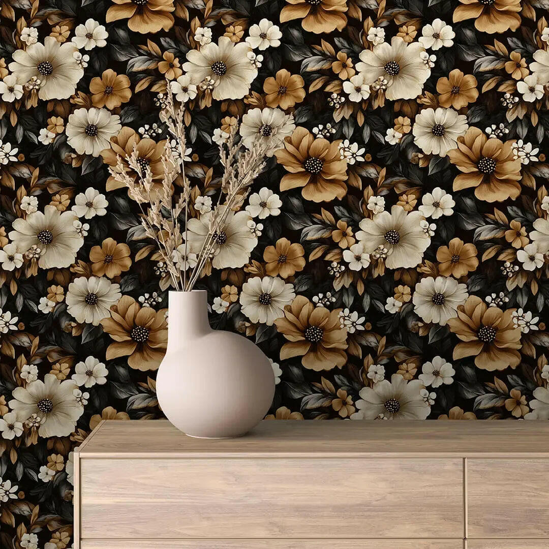 Golden Sepia Blooms Wallpaper