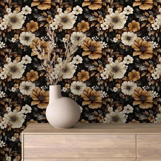 Golden Sepia Blooms Wallpaper