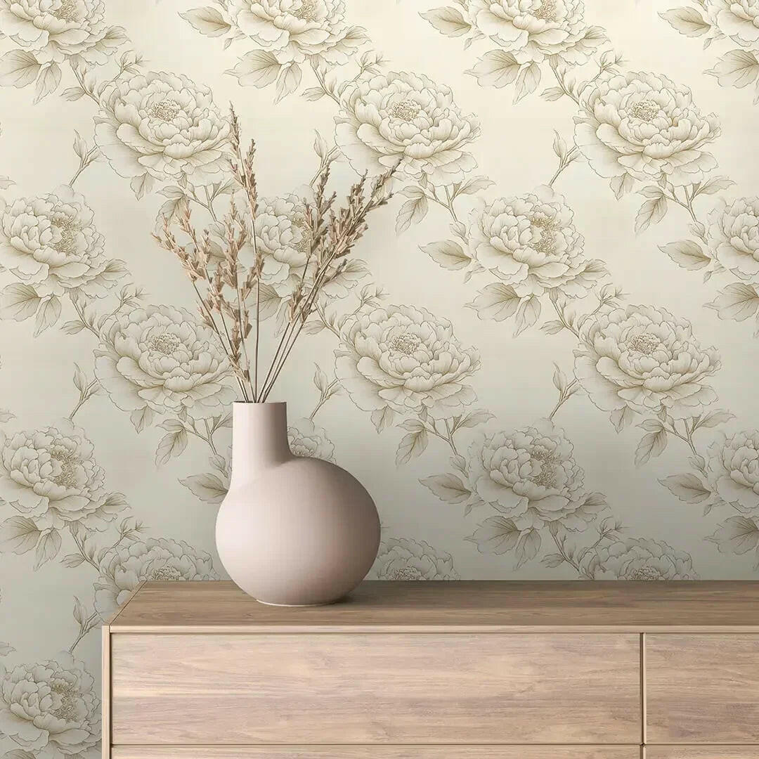 Heirloom Peony Etching Wallpaper