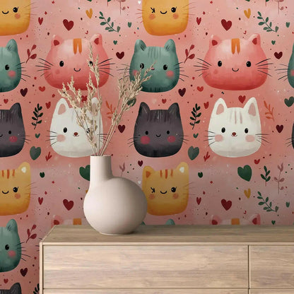 Cuddly Cats Whimsical Wallpaper