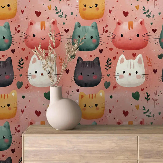 Cuddly Cats Whimsical Wallpaper