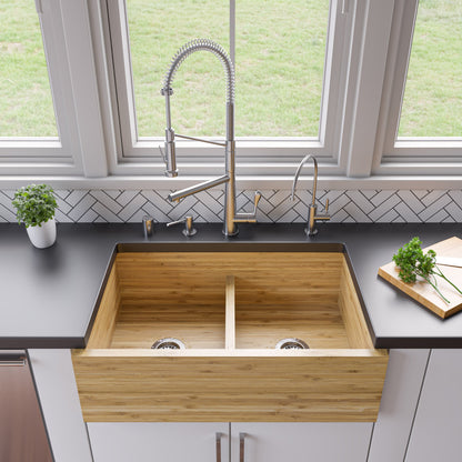 ALFI brand  AB3321 33" Double Bowl Bamboo Kitchen Farm Sink