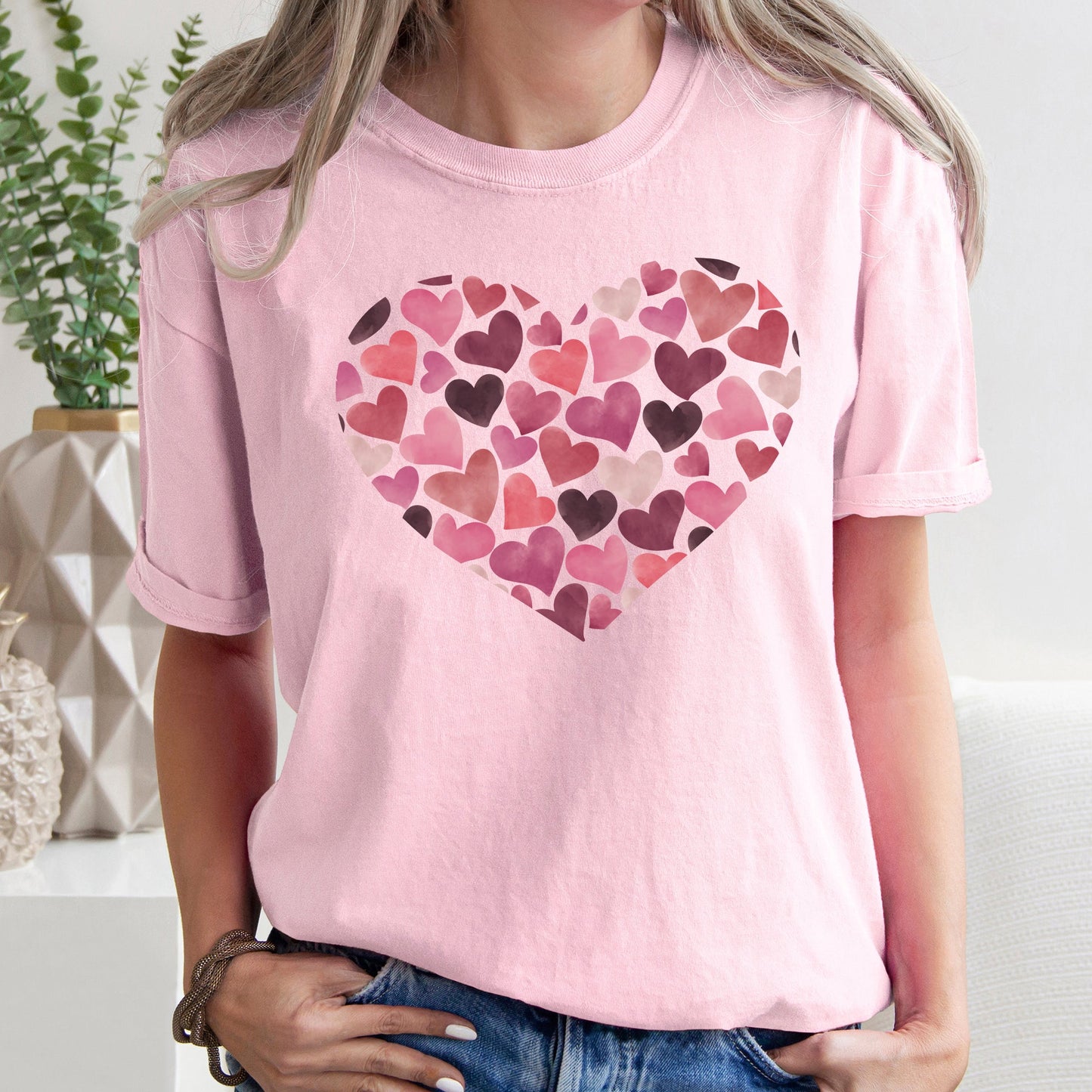 Watercolor Hearts, Comfort Colors Tshirt, Valentine's Day