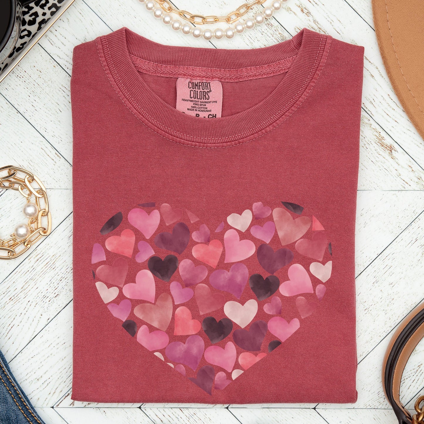 Watercolor Hearts, Comfort Colors Tshirt, Valentine's Day