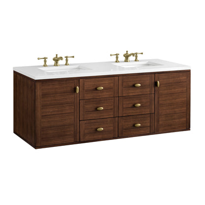 Amberly 60" Double Vanity Cabinet, Mid-Century Walnut