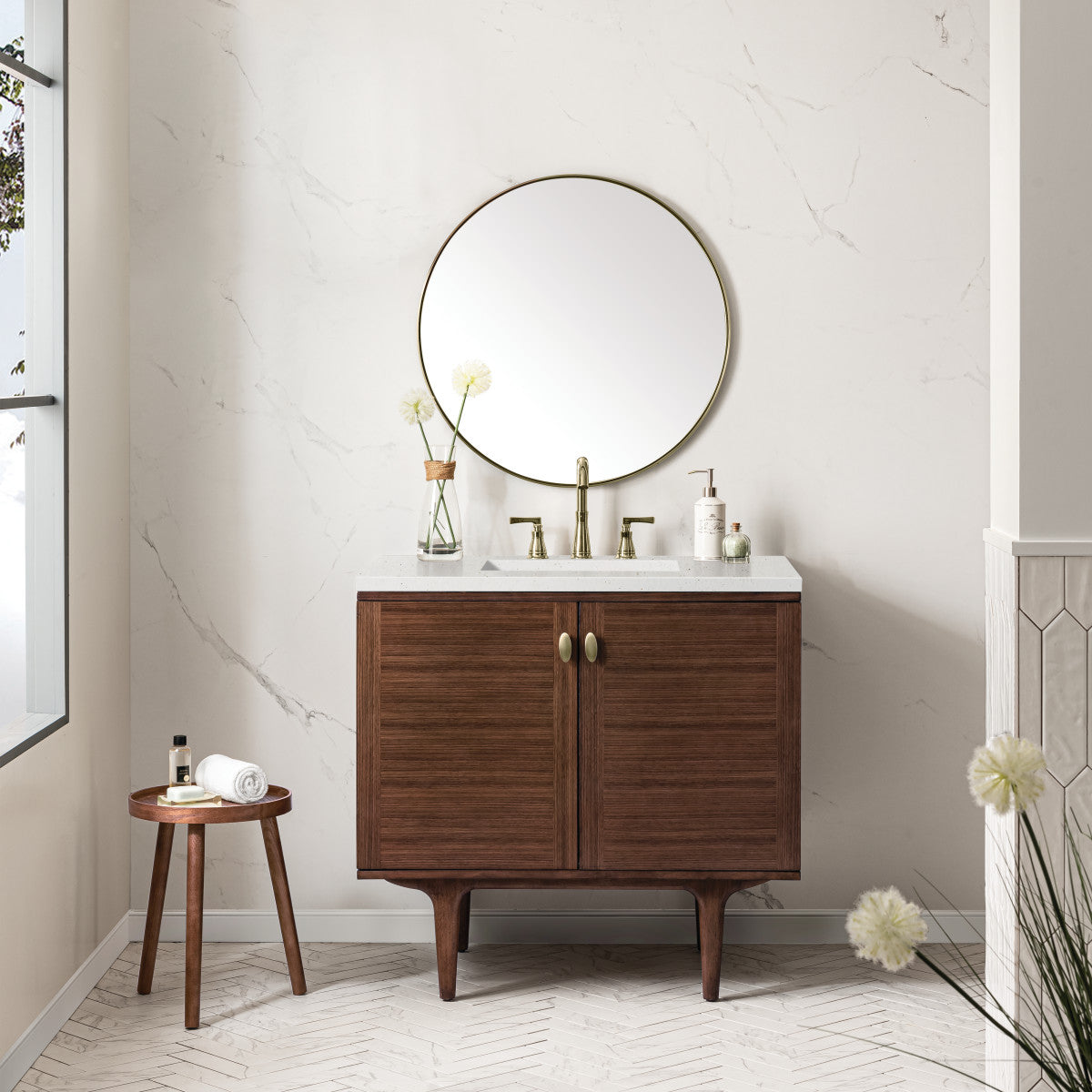 Amberly 36" Single Vanity Cabinet, Mid-Century Walnut