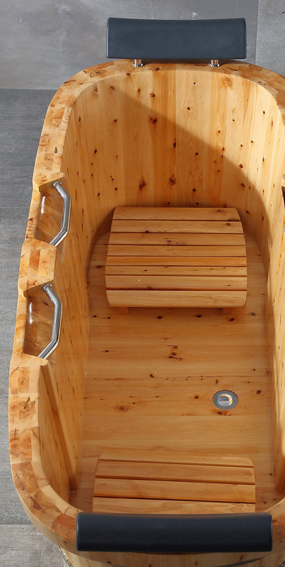 ALFI brand  AB1130 65" 2 Person Free Standing Cedar Wooden Bathtub with Fixtures & Headrests