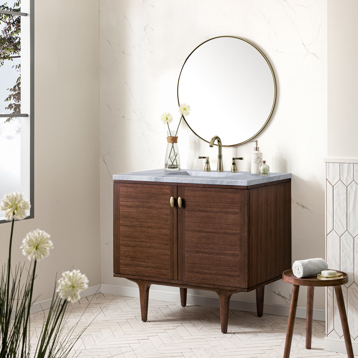Amberly 36" Single Vanity Cabinet, Mid-Century Walnut
