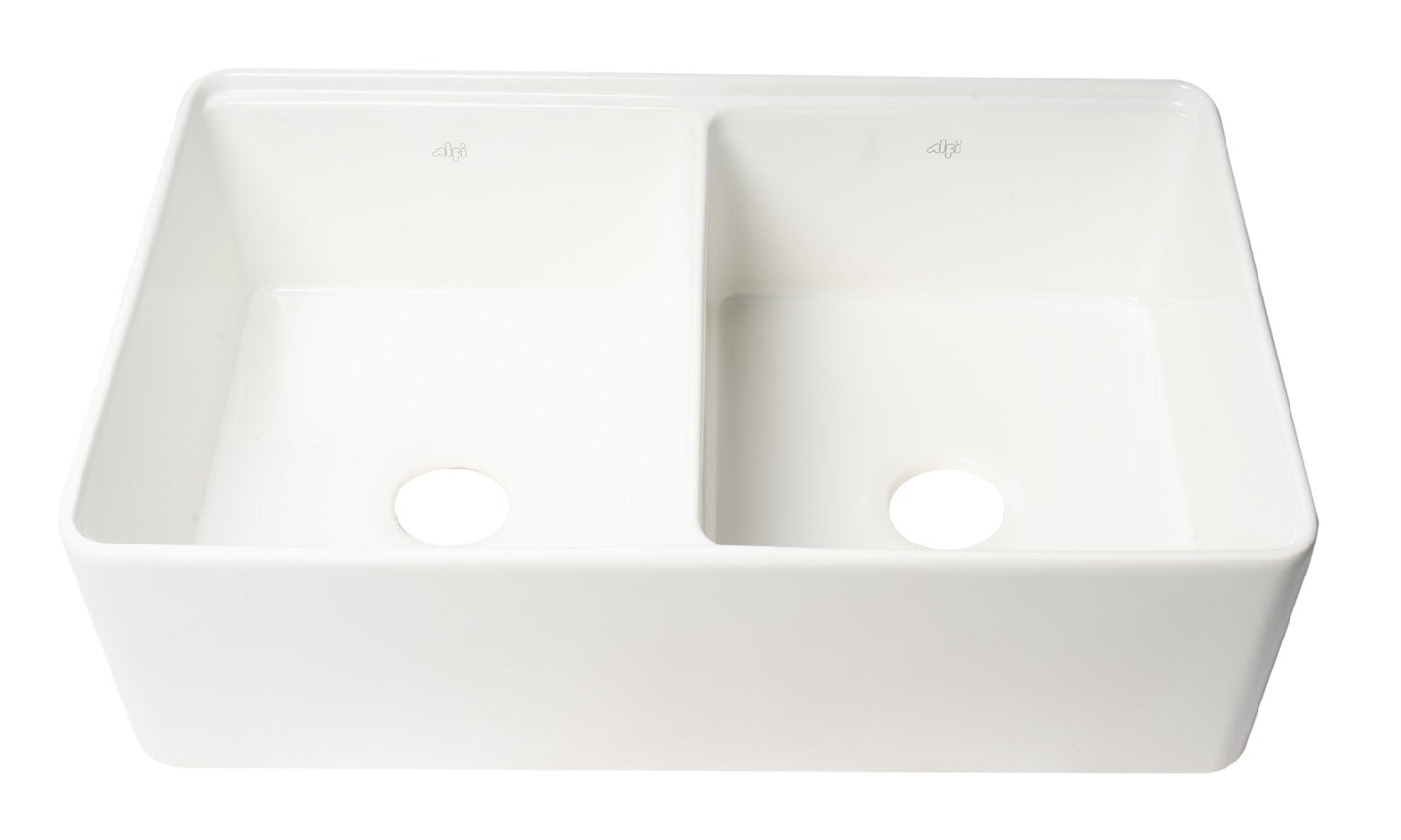 ALFI brand ABFS3320D Workstation 33" x 20" Double Bowl Step Rim Fireclay Farm Sink with Accessories