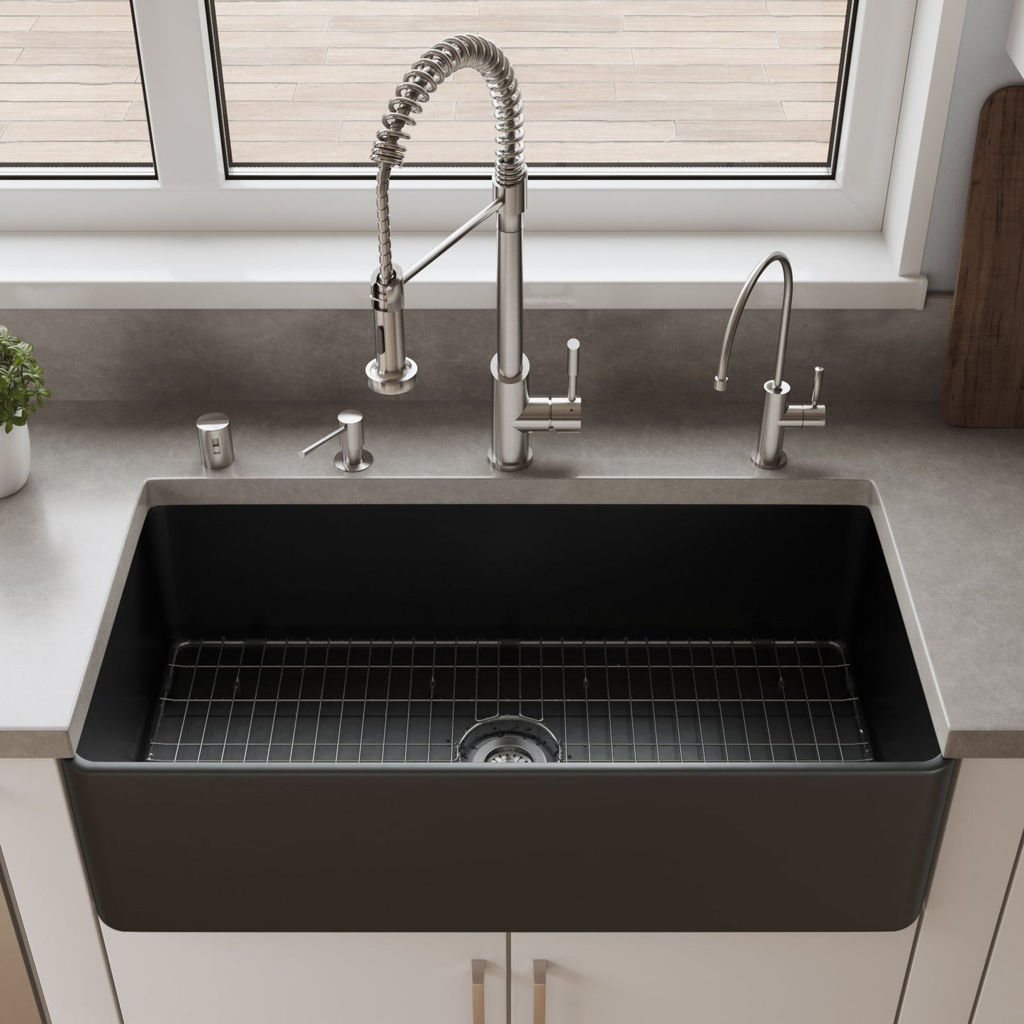 ALFI brand ABF3618 Smooth Apron 36" x 18" Single Bowl Fireclay Farm Sink