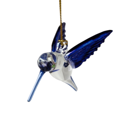 Feeding Hummingbird - Blue/Blue/Blue - Egyptian Glass Ornament