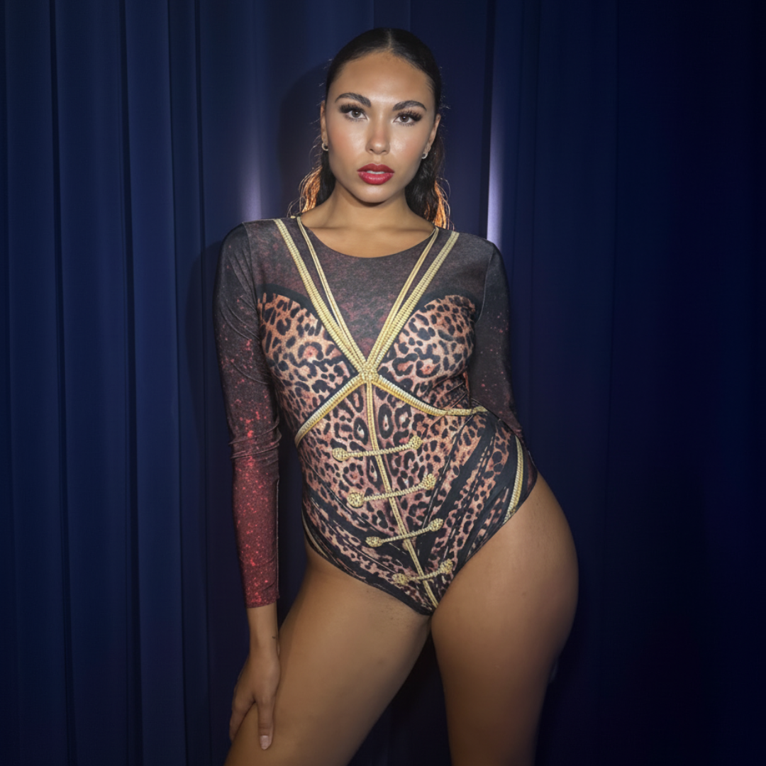 WILD LEOPARD One-Piece Swimsuit / Bodysuit with sleeves