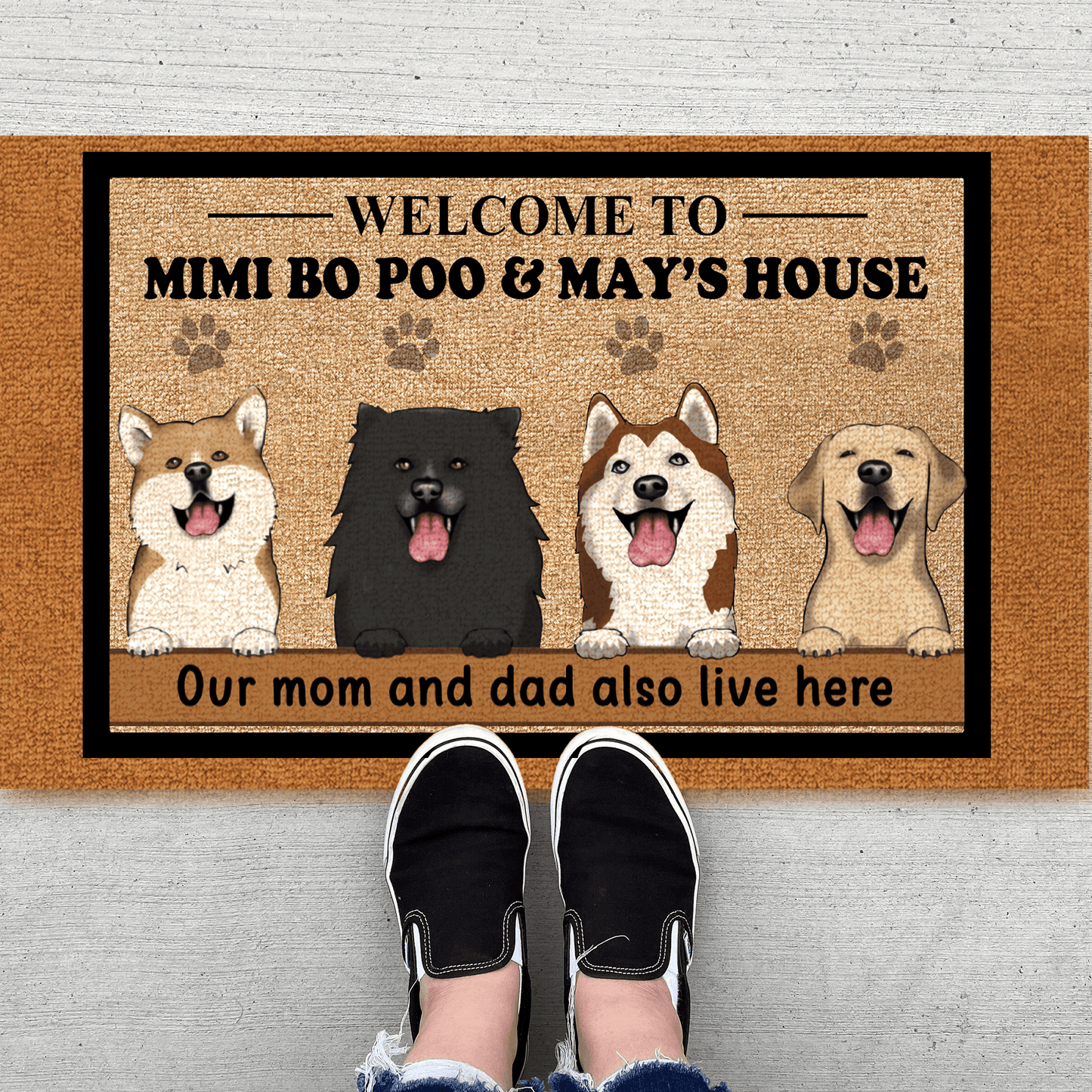 Personalized Dog Doormat - Welcome to Dog's House, the Humans live here too - Custom Gift for Dog Lovers, Owner, Dog Mom, Dog Dad