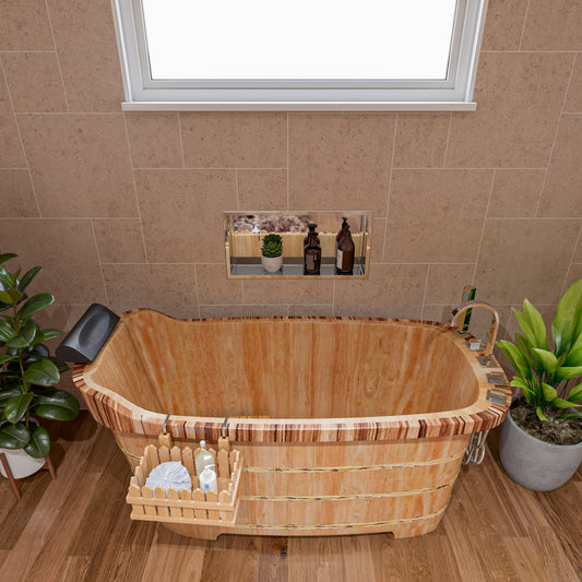 ALFI brand  AB1148 59" Free Standing Wooden Bathtub with Chrome Tub Filler