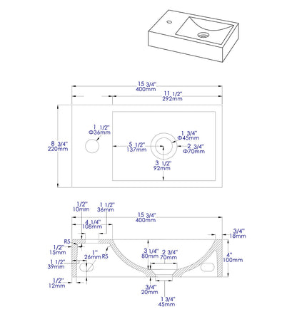 ALFI brand  ABCO108 16" Small Rectangular Solid Concrete Gray Matte Wall Mounted Bathroom Sink