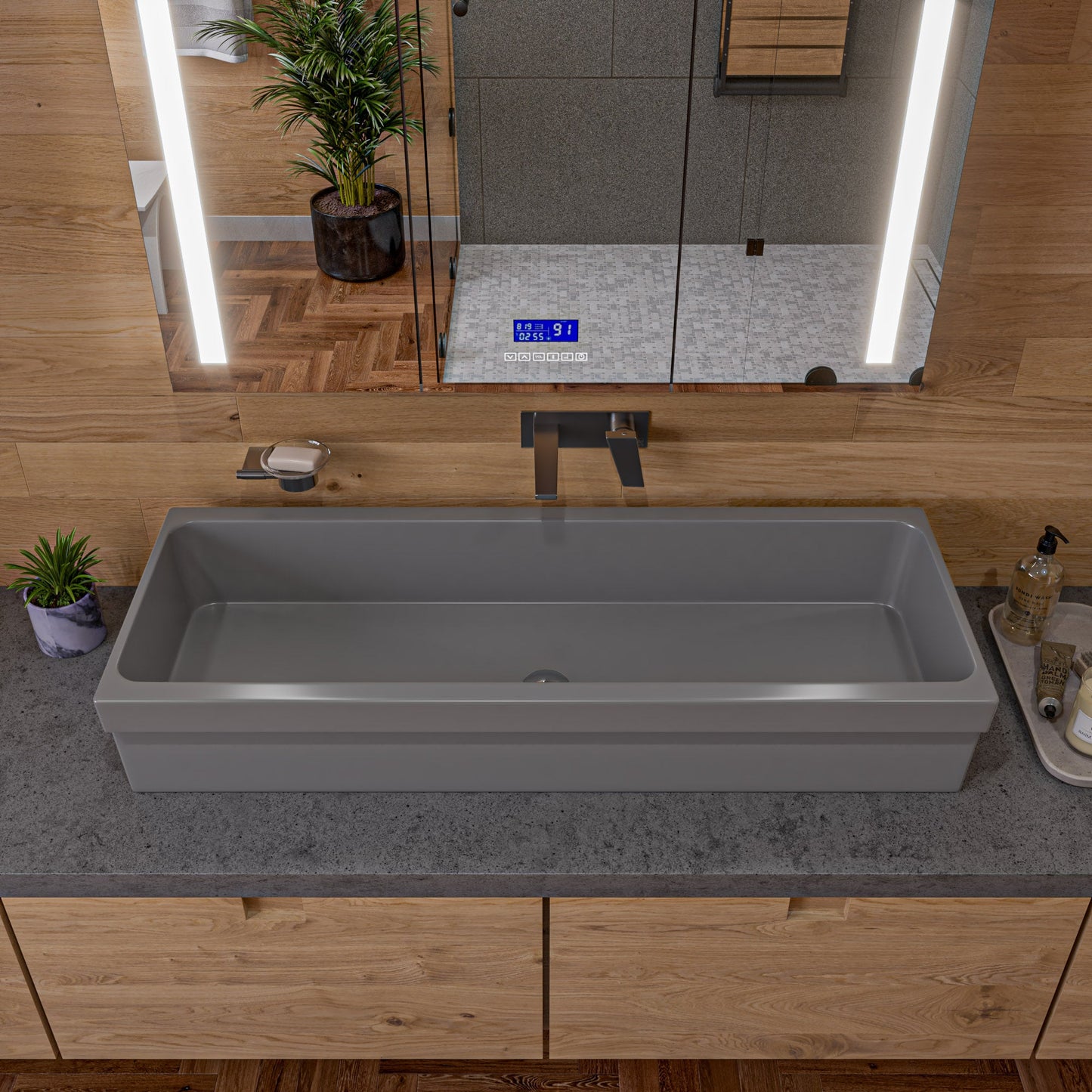ALFI brand  AB48TRGM 48" Grey Matte Above Mount Fireclay Bathroom Trough Sink