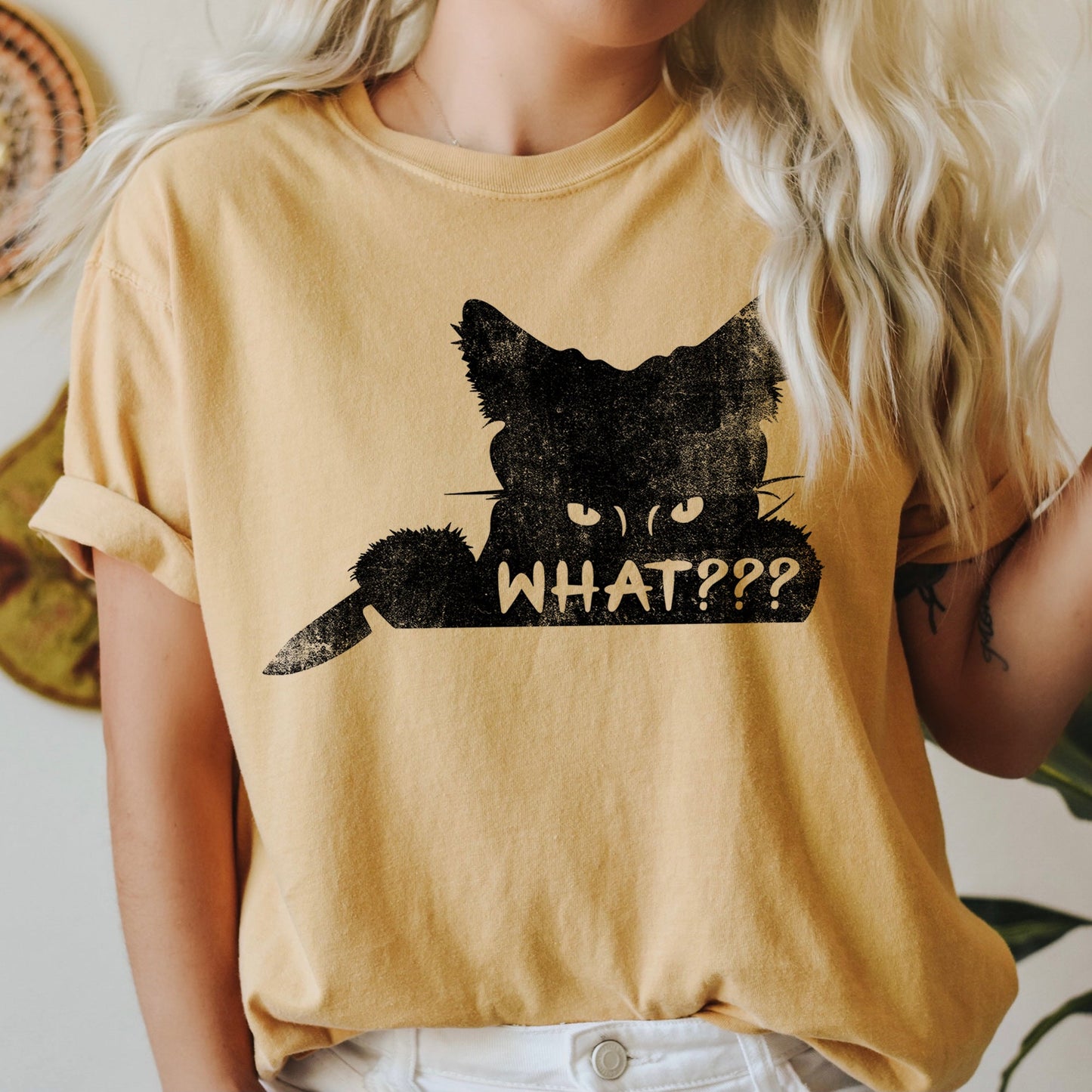 What? Cat And Knife Retro Halloween Comfort Colors Tshirt