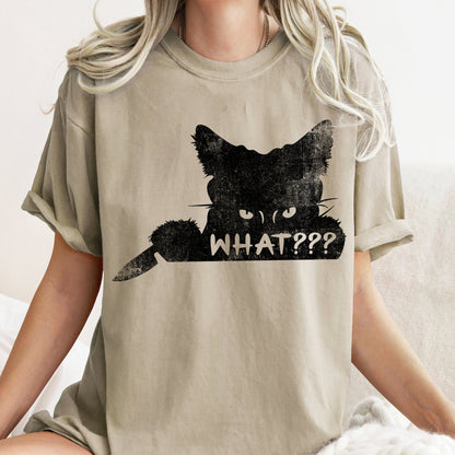 What? Cat And Knife Retro Halloween Comfort Colors Tshirt