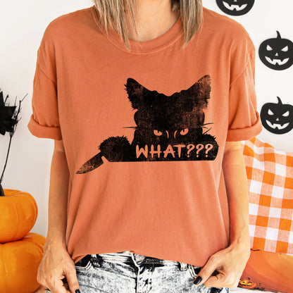 What? Cat And Knife Retro Halloween Comfort Colors Tshirt