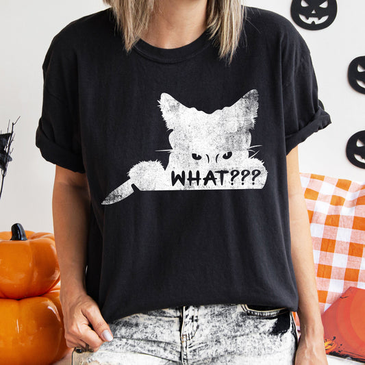 What? Cat And Knife Retro Halloween Comfort Colors Tshirt