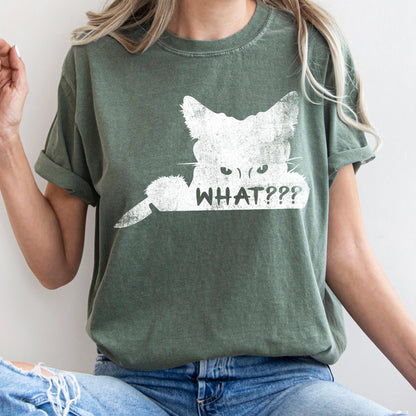 What? Cat And Knife Retro Halloween Comfort Colors Tshirt