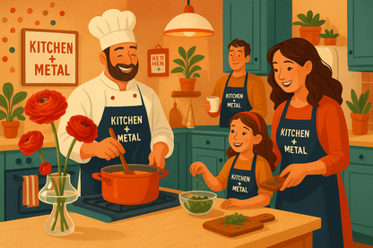 Whimsical Kitchen + Metal branded home scene
