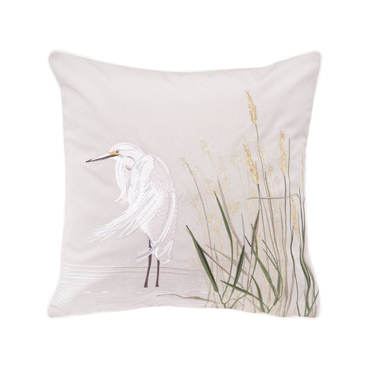 White Egret Left Indoor/Outdoor Throw Pillow