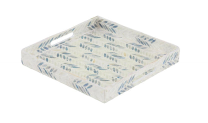 White Mother of Pearl Shell Living Room Décor Tray with Checkerboard Pattern