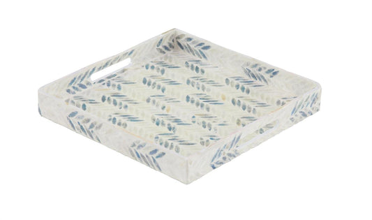 White Mother of Pearl Shell Living Room Décor Tray with Checkerboard Pattern