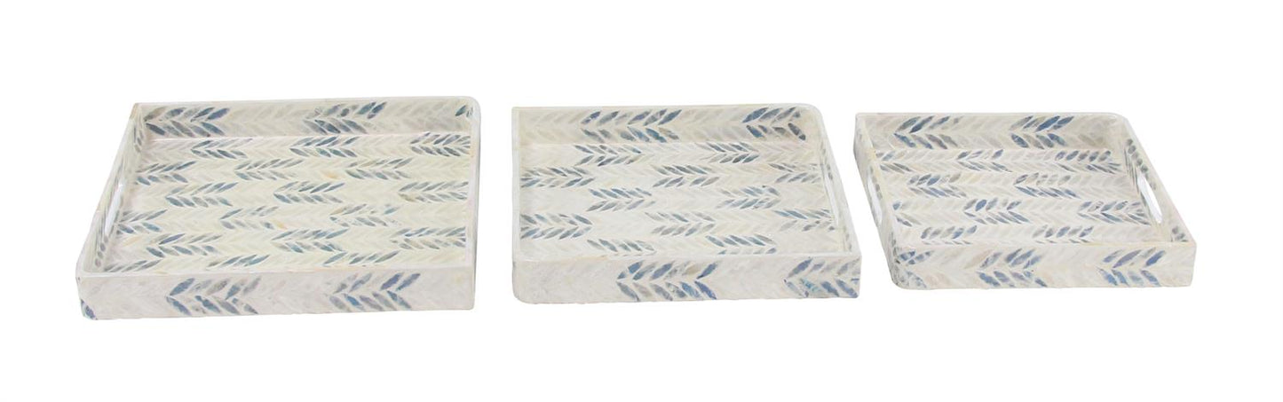 White Mother of Pearl Shell Living Room Décor Tray with Checkerboard Pattern