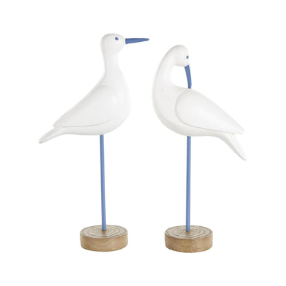 White Polystone Bird Decorative Sculpture with Blue Coral Patterns