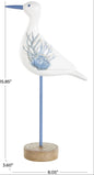 White Polystone Bird Decorative Sculpture with Blue Coral Patterns