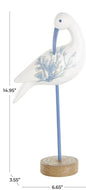 White Polystone Bird Decorative Sculpture with Blue Coral Patterns