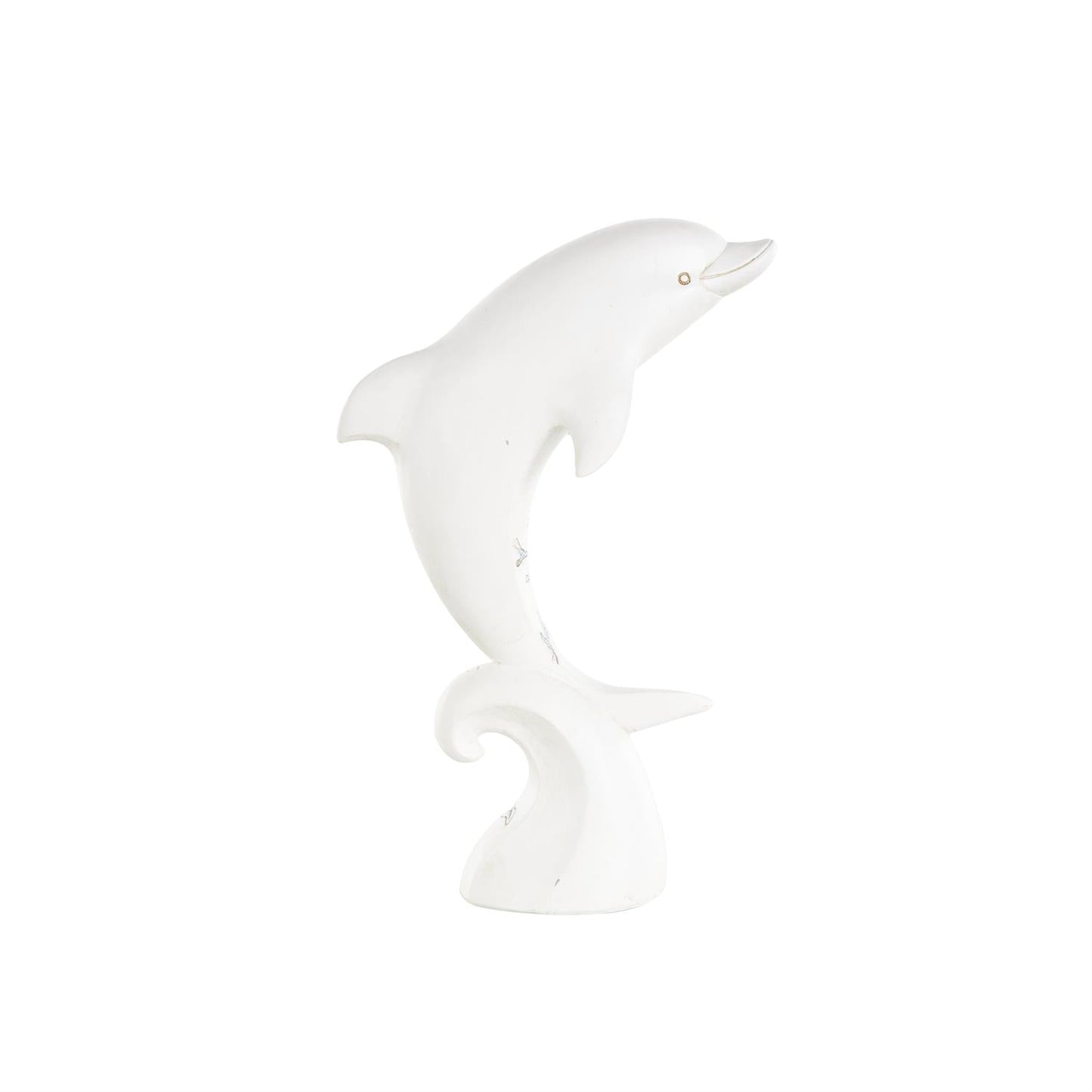 White Polystone Dolphin Curved Decorative Sculpture with Blue Coral Patterns