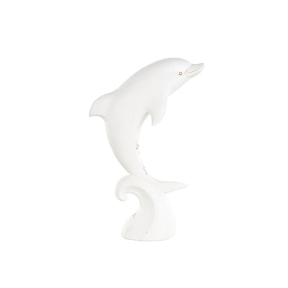 White Polystone Dolphin Curved Decorative Sculpture with Blue Coral Patterns