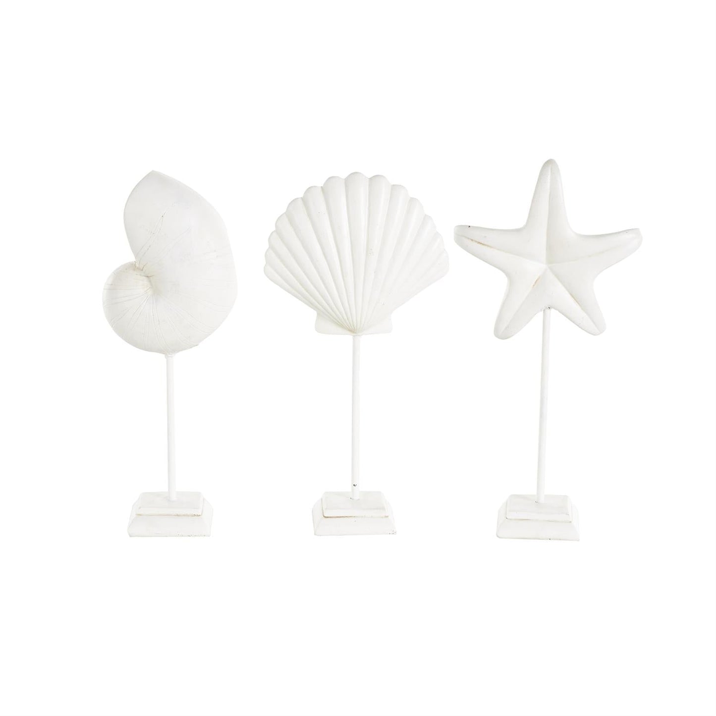 White Polystone Sea Life Shell and Starfish Decorative Sculpture with Blue Coral Patterns