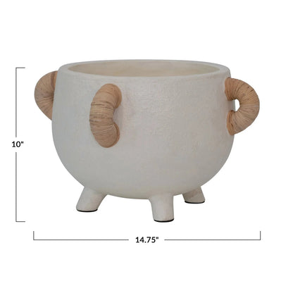 Wren Terracotta Planter with Rattan Handles