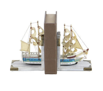 White Wood Sail Boat Decorative Bookends