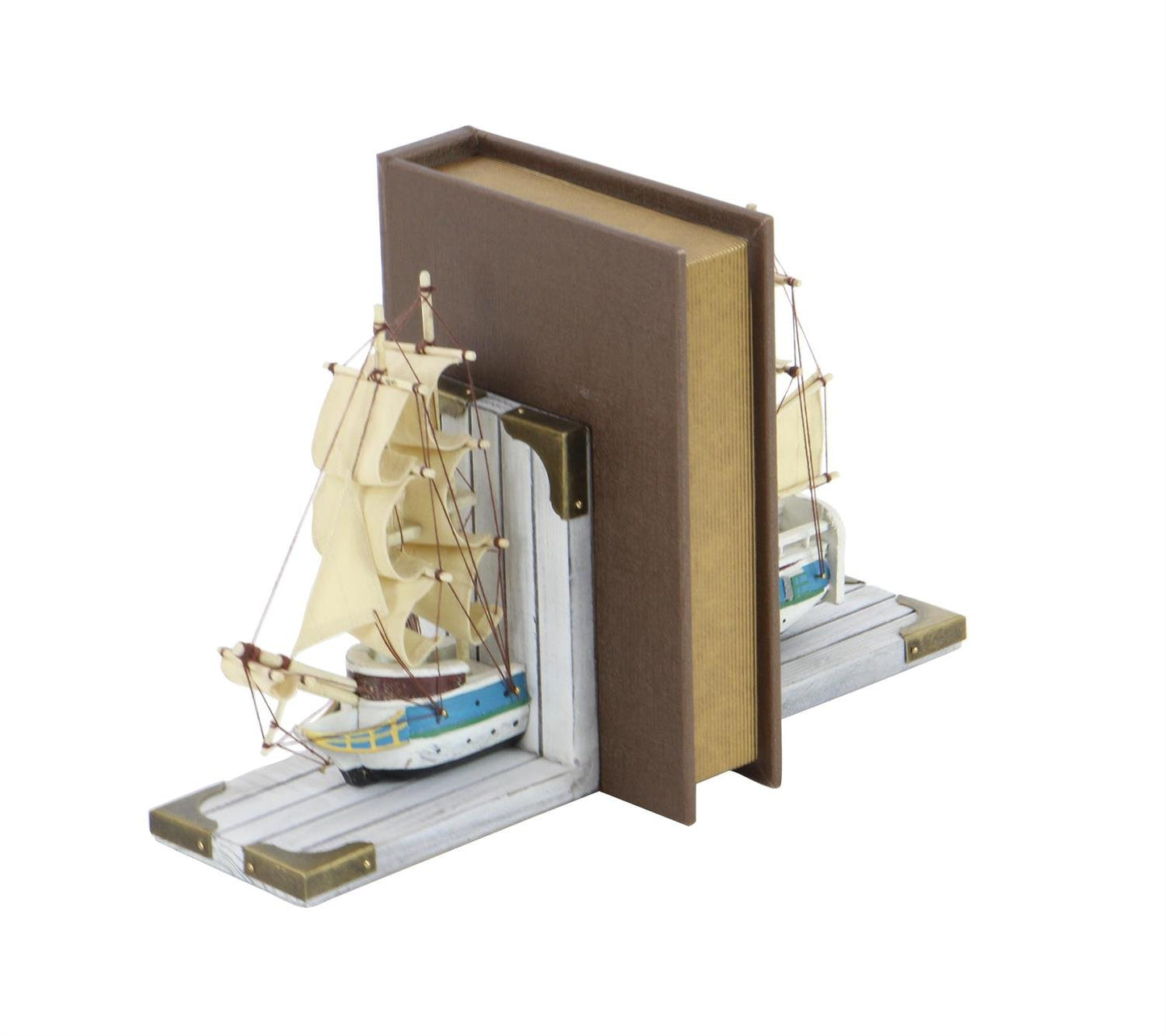White Wood Sail Boat Decorative Bookends