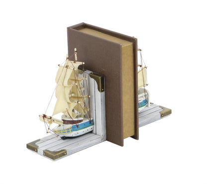 White Wood Sail Boat Decorative Bookends