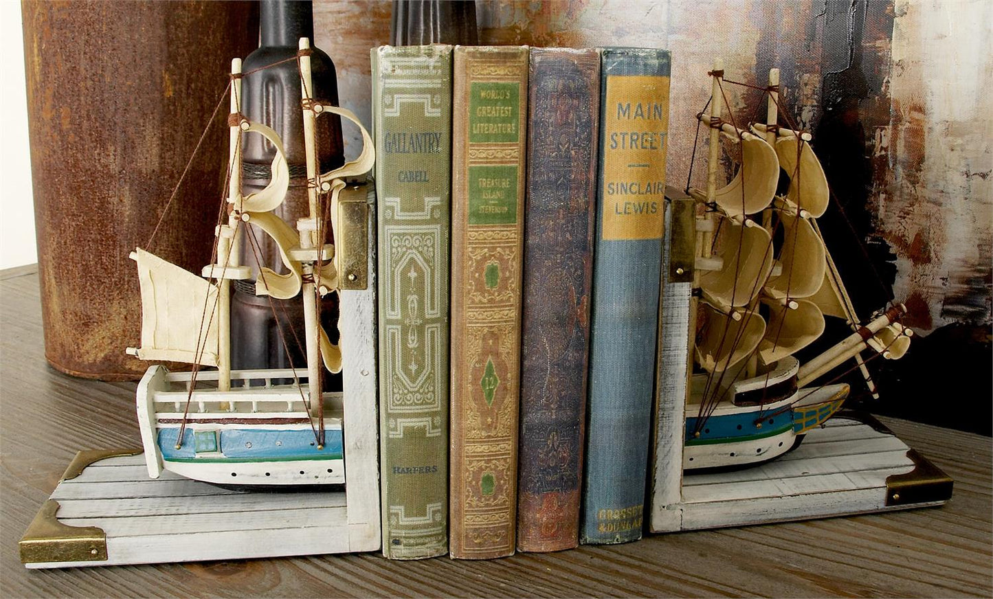 White Wood Sail Boat Decorative Bookends