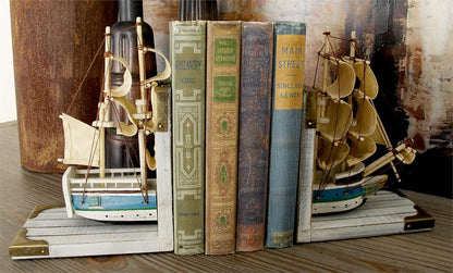 White Wood Sail Boat Decorative Bookends