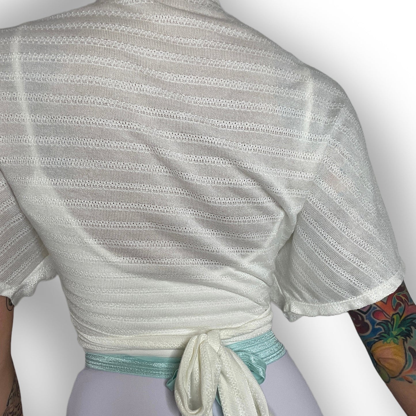 Cropped Sweater Knit Wrap Top Ballet Warm Up - White Intricate