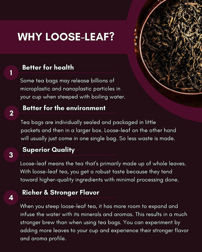 Puerh Tea, Loose Leaf, USDA Organic, Chinese Black, 55+ Cups – 4 Oz (113g)