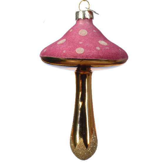 Gold Stem Glass Mushroom Ornament -