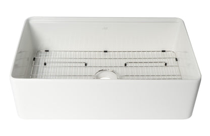 ALFI brand ABFS3320S Workstation 33" x 20" Single Bowl Step Rim Fireclay Farm Sink with Accessories
