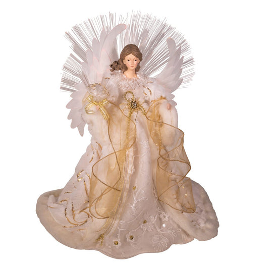 Gold/White Angel with Fiberoptic Aura - 16 Inch