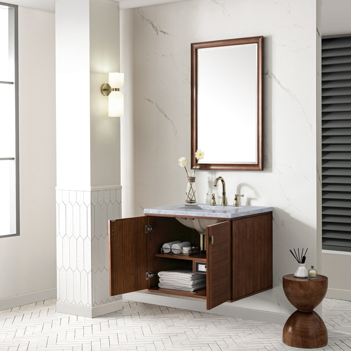 Amberly 30" Single Vanity Cabinet, Mid-Century Walnut